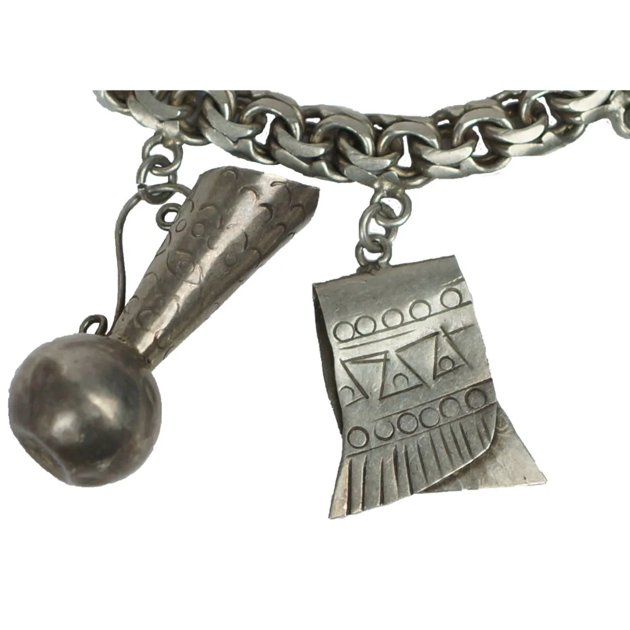 Vintage Mexican Sterling Silver 7 Charm Bracelet Rosi Beguden Mexico City 1950s