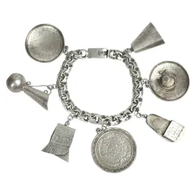 Vintage Mexican Sterling Silver 7 Charm Bracelet Rosi Beguden Mexico City 1950s