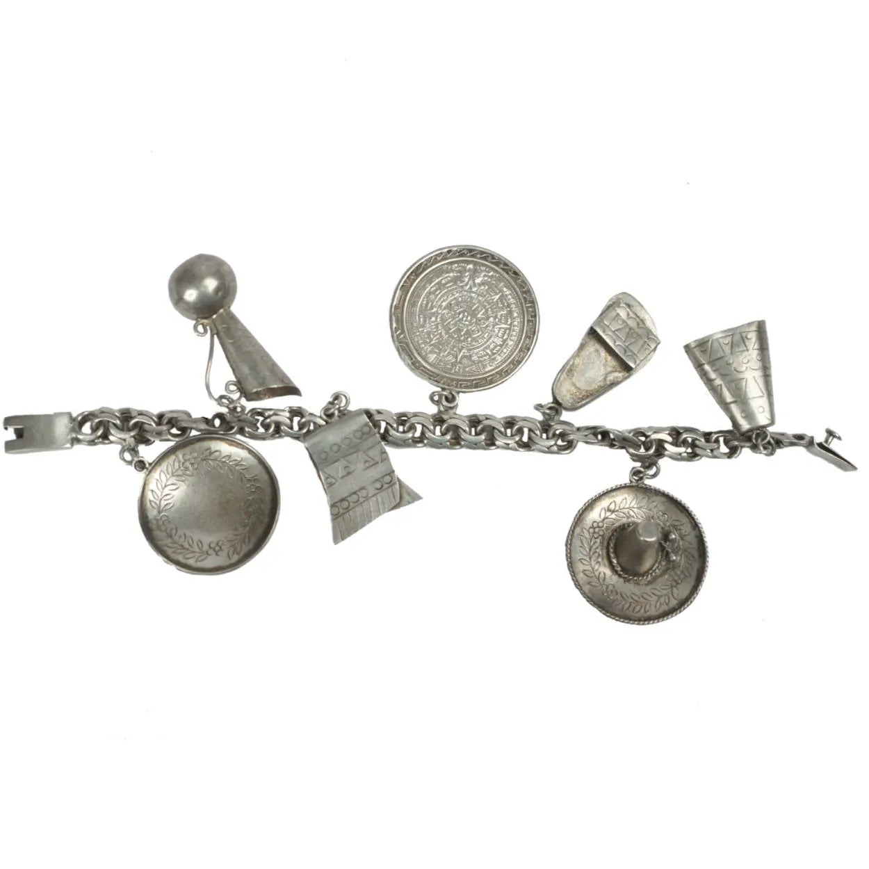 Vintage Mexican Sterling Silver 7 Charm Bracelet Rosi Beguden Mexico City 1950s