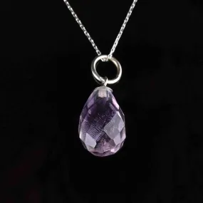 Vintage White Gold Briolette Pear Cut Amethyst Pendant Necklace