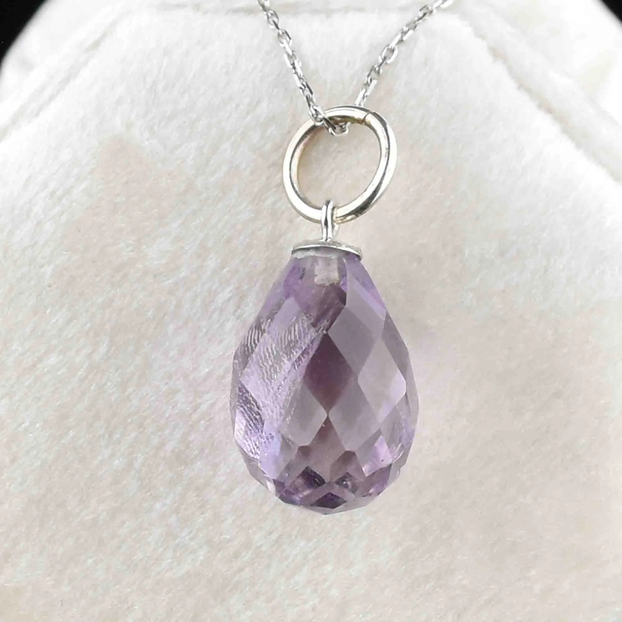 Vintage White Gold Briolette Pear Cut Amethyst Pendant Necklace