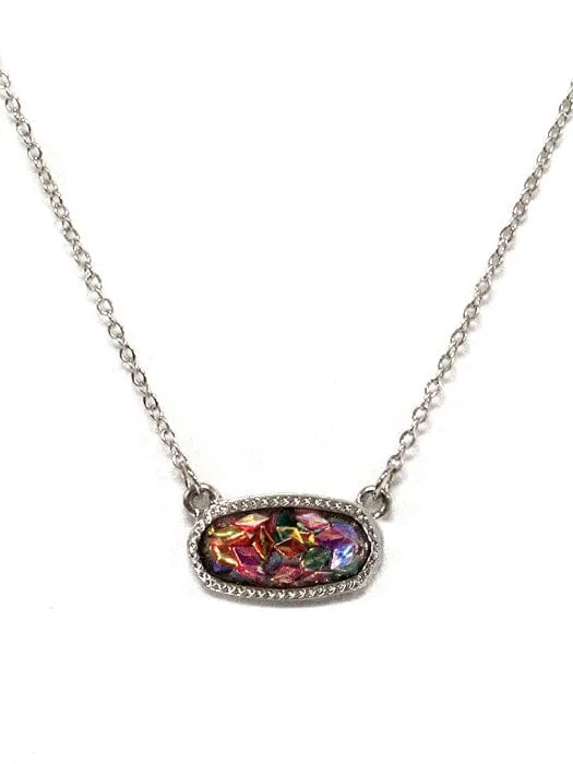 VNE1233 Gemstone Oval Pendant Necklace