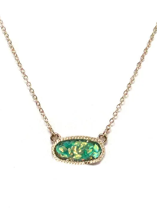 VNE1233 Gemstone Oval Pendant Necklace