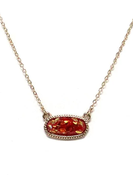 VNE1233 Gemstone Oval Pendant Necklace