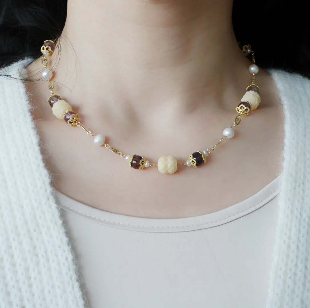 Winter Theme Amethyst Floral Necklace