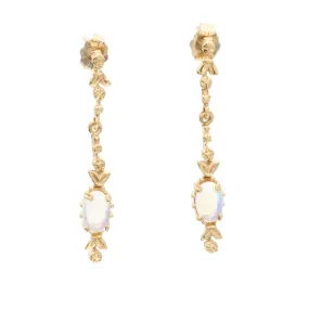 Women's Dainty Opal Drop Dangle Earrings in 14k Yellow Gold