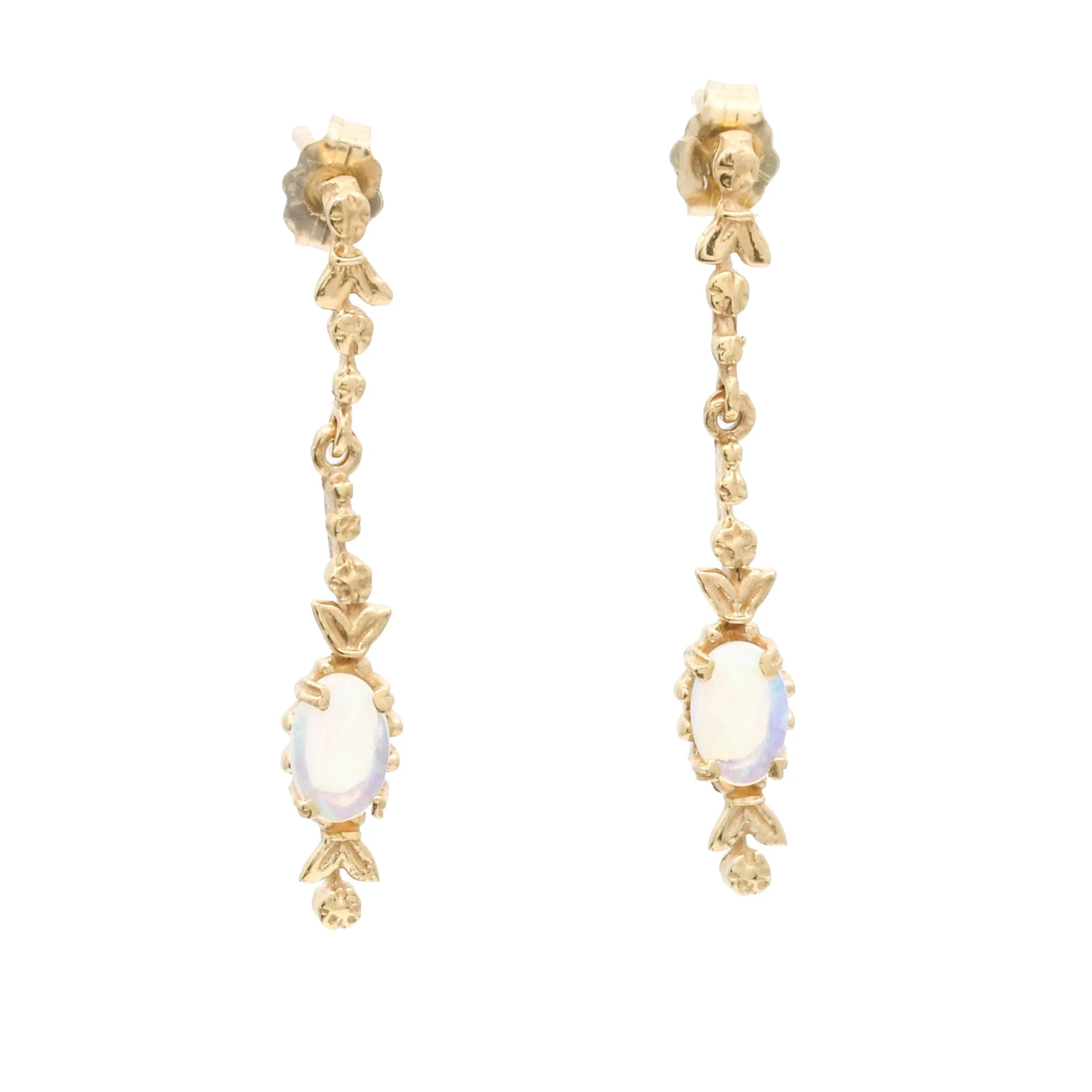 Women's Dainty Opal Drop Dangle Earrings in 14k Yellow Gold