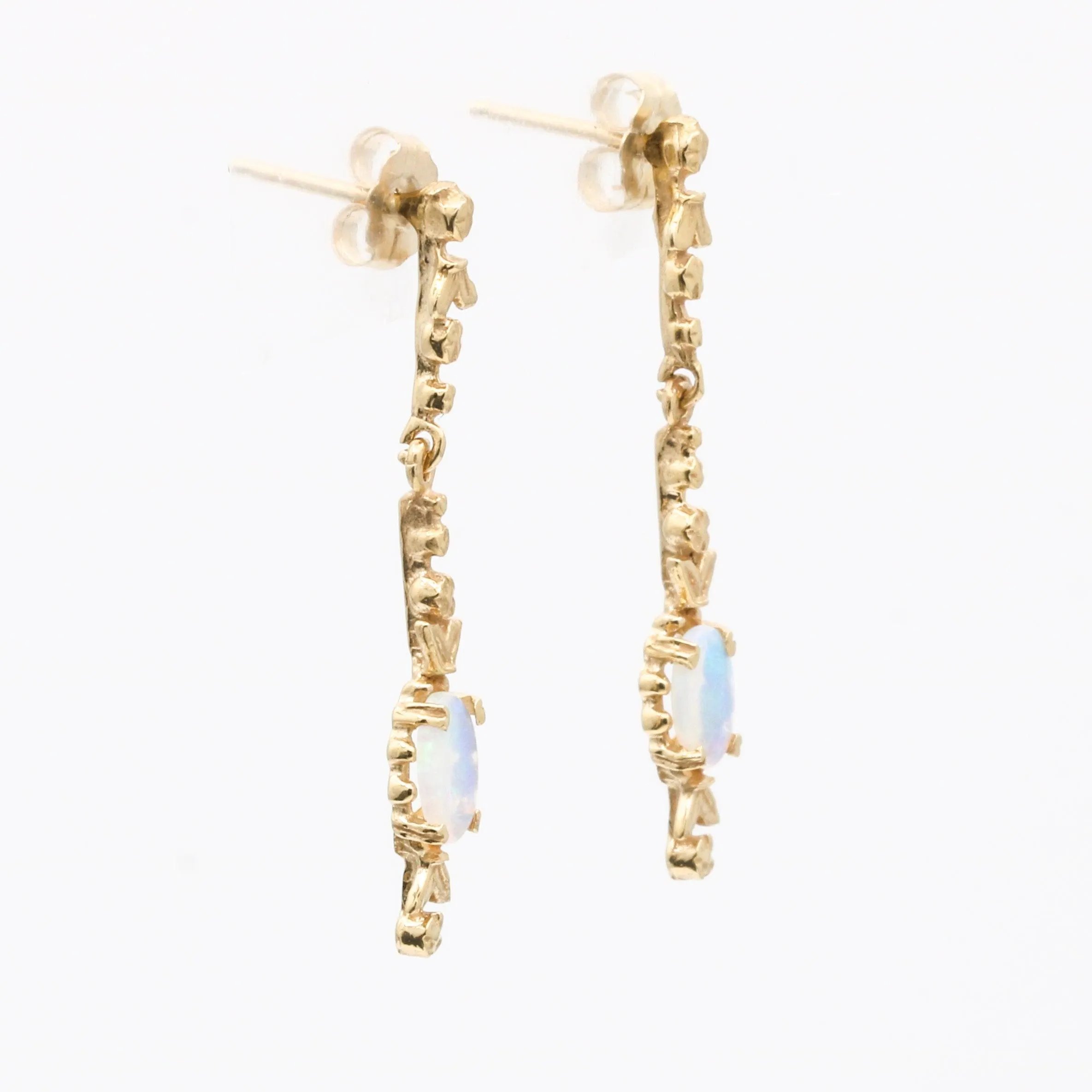 Women's Dainty Opal Drop Dangle Earrings in 14k Yellow Gold