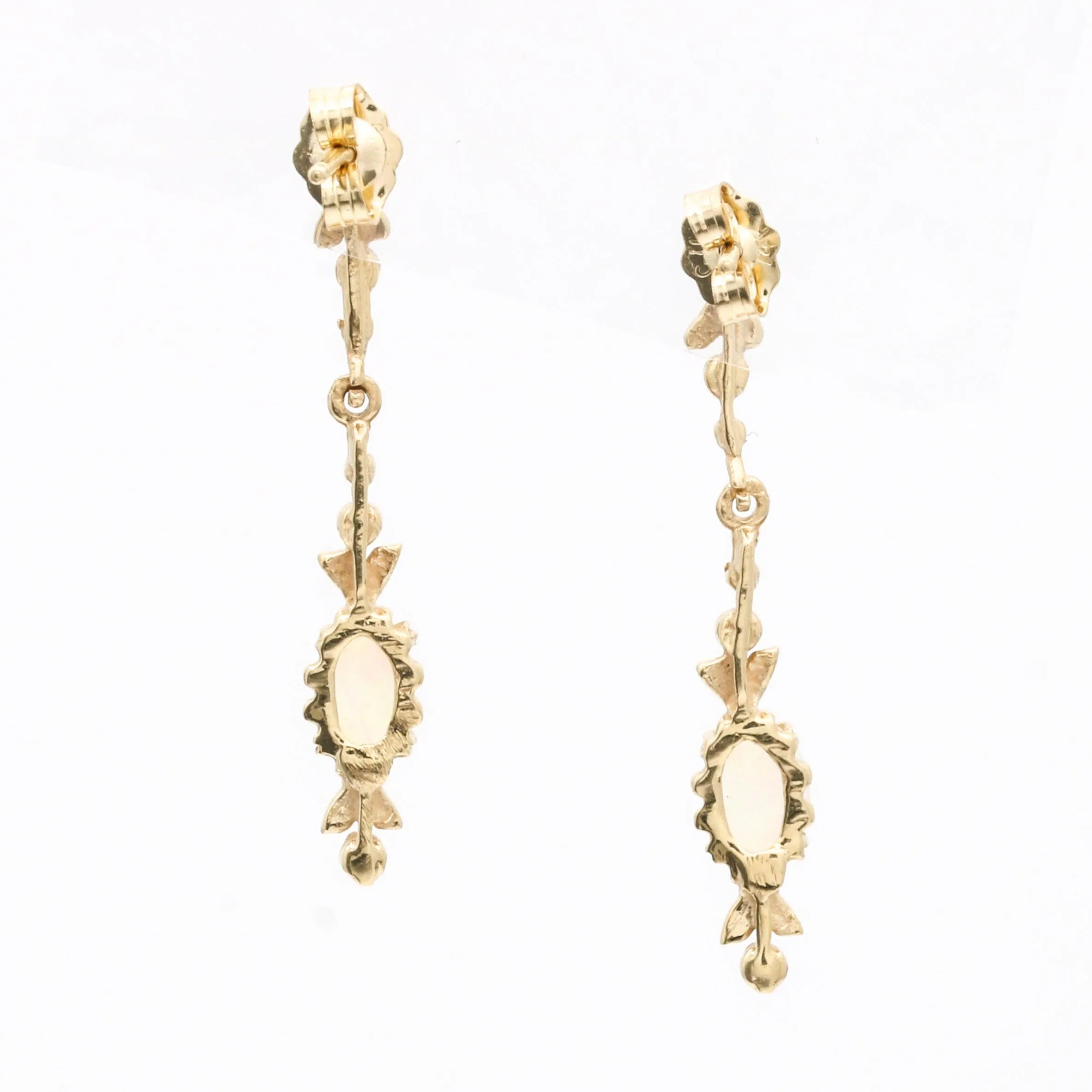 Women's Dainty Opal Drop Dangle Earrings in 14k Yellow Gold
