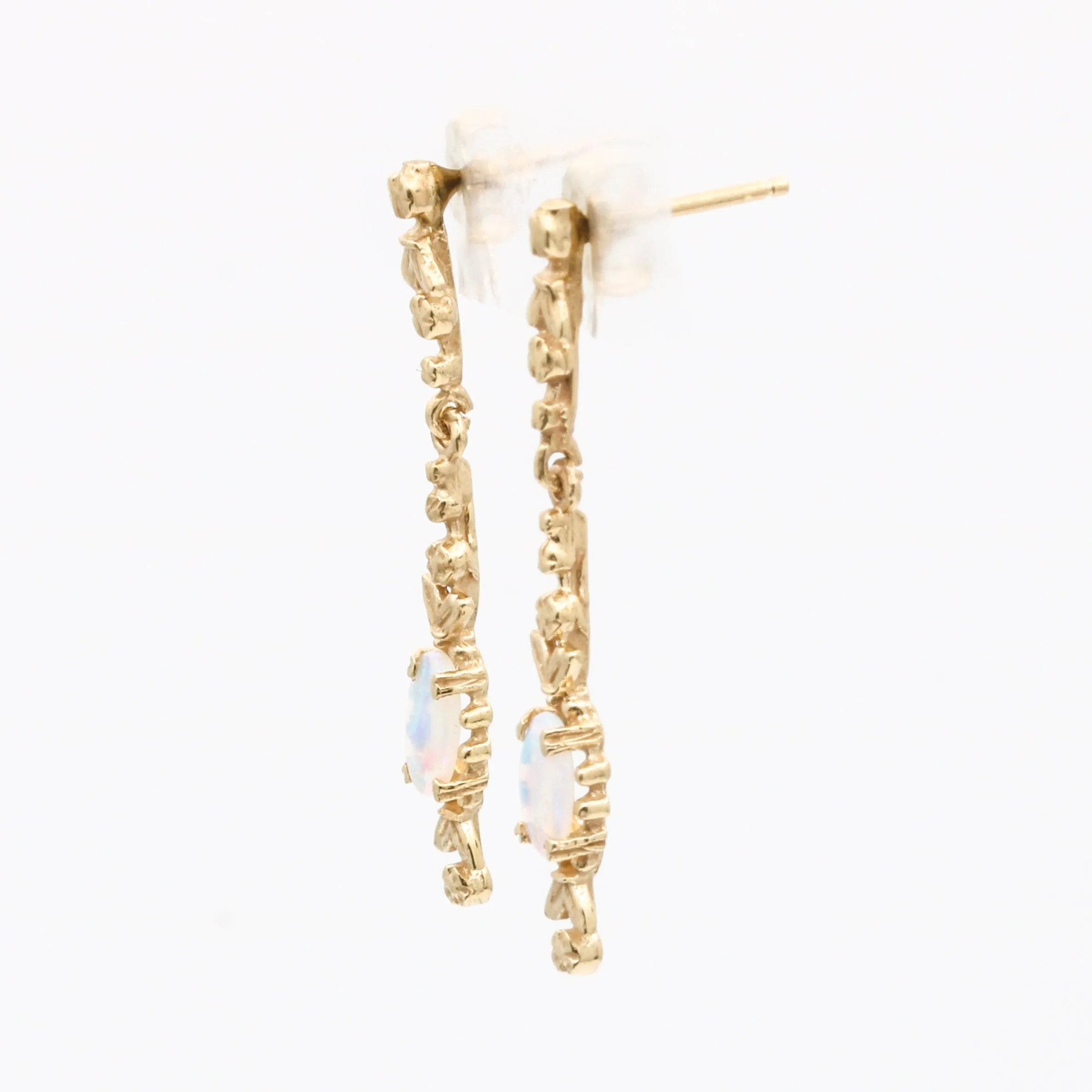 Women's Dainty Opal Drop Dangle Earrings in 14k Yellow Gold