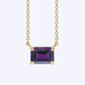 Yellow Gold Amethyst Claw Prong Necklace